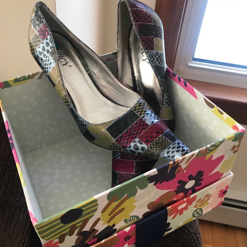 Spicy Pointy Patchwork Colorful Funky Heels 8